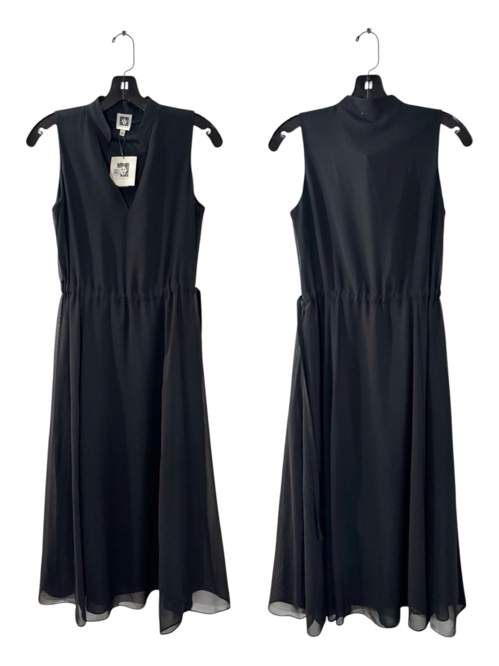 NWT Anne Klein Black Sleeveless Midi Dress with V-Neck Size XS Extra Small - Picture 2 of 11